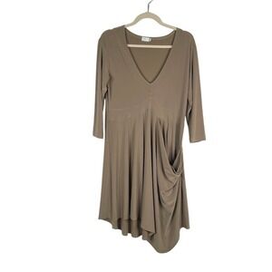 Sympli Asymmetric‎ Jersey Stretch Draped Tunic Dress Brown Minimalist Size 10